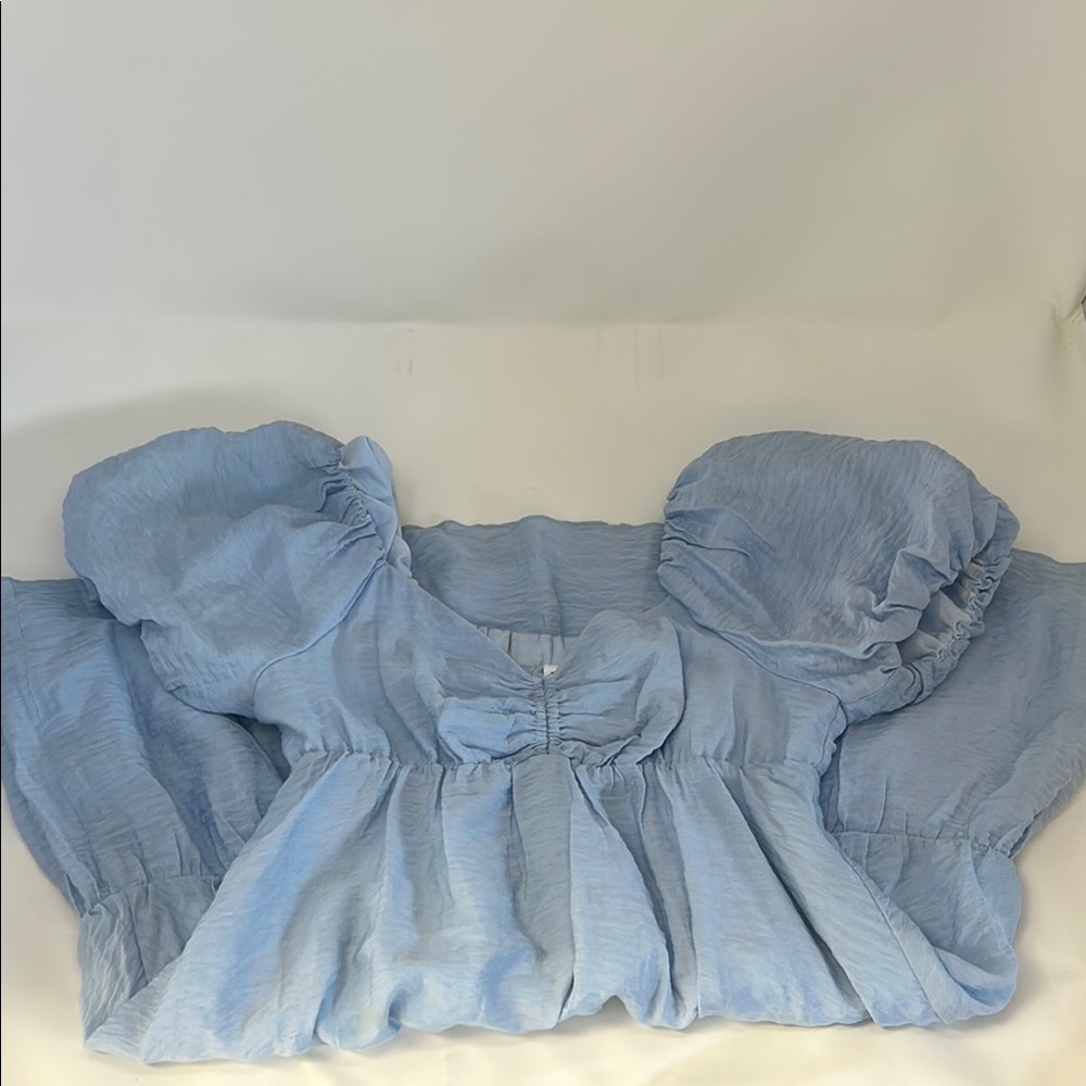 Women’s Nordstrom Blue Puff Sleeve Mini Dress with Ruffled Smocked Details
